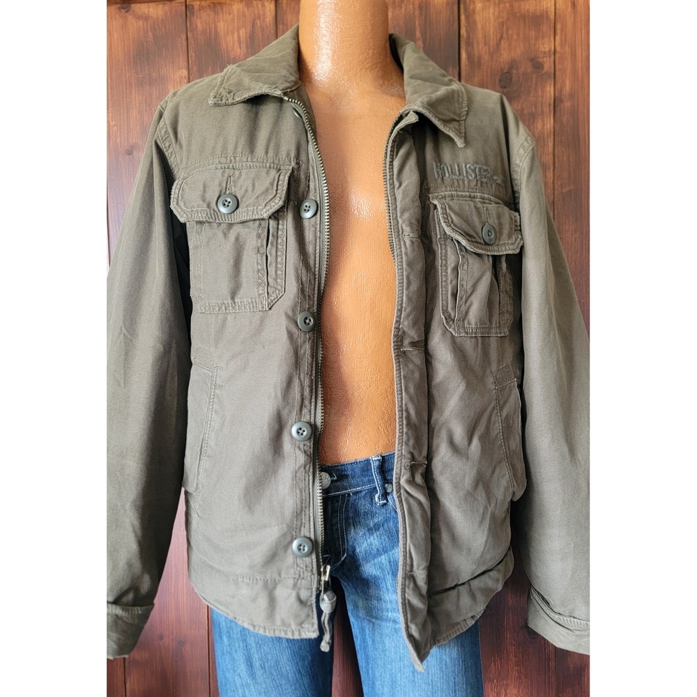 Hollister Military Field Jacket Men M Olive Green Canvas Utility Chore Coat Y2K